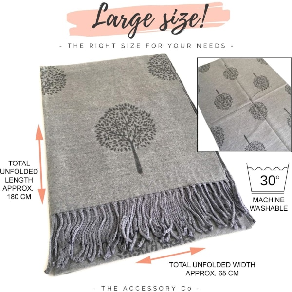 Cashmere Tree Life Blanket Scarf - Reversible Scarf Women Pashmina Shawl, Winter Scarfs Women, Large Wrap, Warm Scarf, Tree of Life Print Ladies Sca