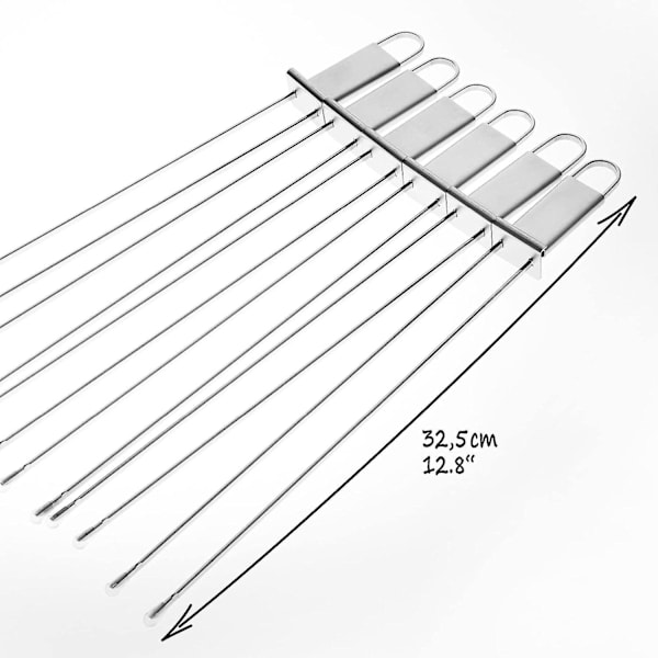 6x Premium Grillspyd med Håndtak, 430 Rustfritt Stål Dobbel Grillspyd, Kebabspyd med Dobbel Tinn (06x Dobbel Spyd med Skyver)