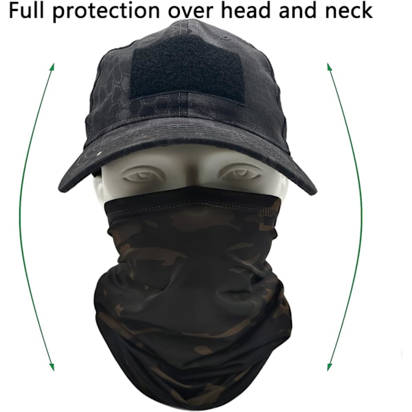 Camo-kepsar för män med svalkande halsbuff, baseballkepsar, ansiktshalsduk, mask, armétaktisk militärhatt, halsrör, snoods för löpning, jakt, camping Pythons Camo Black One Size