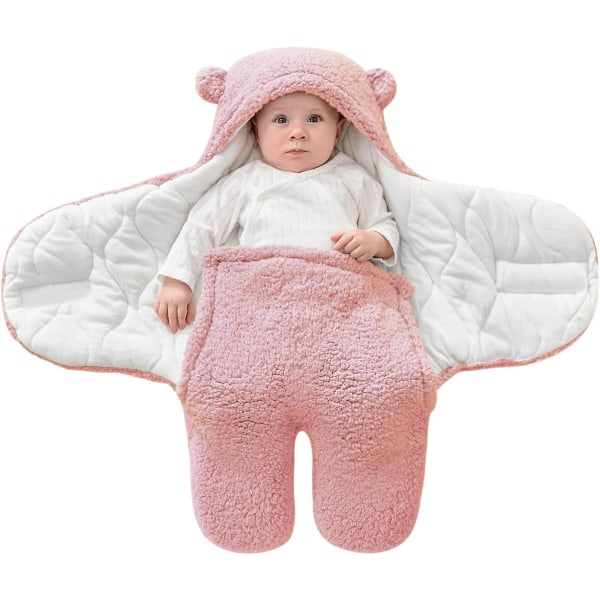Baby hættetæppe, modtagetæppe Fleece sovepose sæk Babytøj til drenge og piger (3-6 måneder 70 cm lyserød)