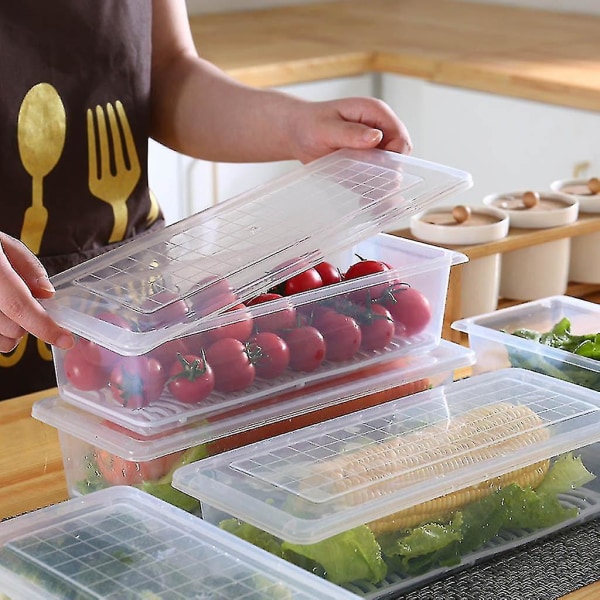 Tøm friske opbevaringsboksbeholdere med drænmåtte til køkkenkøleskab Opbevaringsbokse til grøntsagsfrugt