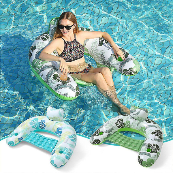 Oppustelig Pool Float Lounger, Behagelig Sling Sæde, Ryglæn, Kopholder, Tør Dæksel Floatie Pool Party Strand Sø Holdbar Blå