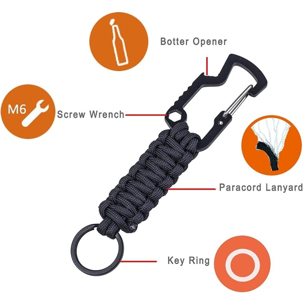 Keychain Lanyard Woven Key Chain With Carabiner For Keys Flashlight Whistle Backpack For Men Women