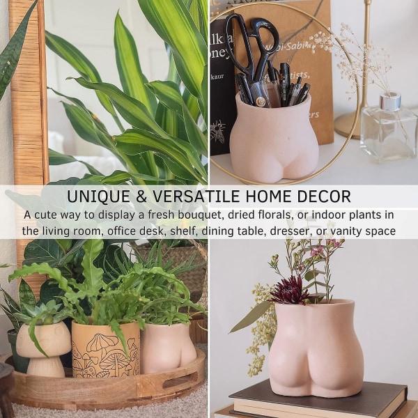 Plantepotte med keramikk, plantekasse med drenering for blomster, kunstdamevaser Boho Chic hjemmeinnredning (bunn, flekket rosa)