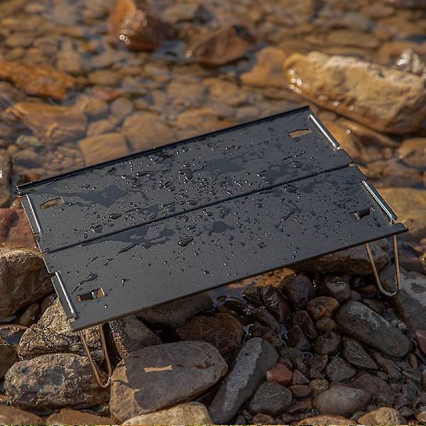 Mini Foldbar Bord Bærbar Picnic Bord Ultralet Camping Bord Aluminium Bordplade Rustfrit Stål Stativ Til Fiskeri Camping Picnic (1 stk, Sort)