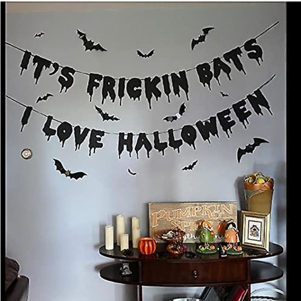 Rakastan Halloween-bannereita - Halloween-teemajuhlakoristeita, halloween-juhlatarvikkeita, vaippakodin sisustusta, pihakoristeita