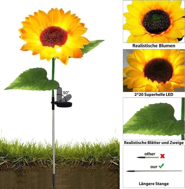 Solcellelys Utendørs Hageblomster, 2x5 Sterkere Solcellelys, Solcelleblomster Hagepynt Vanntett, Solcellelys for H Yellow