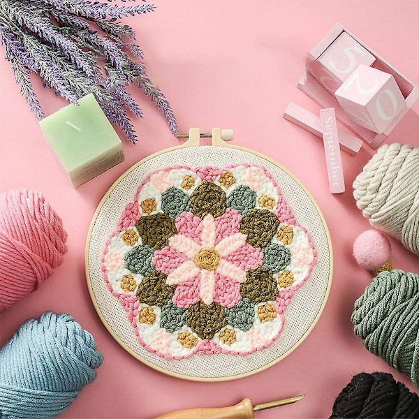 DIY-mattavävningskit, DIY-broderistartkit med landskapsblommönster Latch Hook Kit Stickningsull Broderikit för barn Nybörjare Vuxen