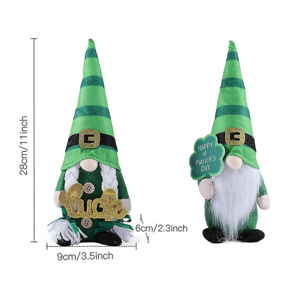 2 stykker St.Patrick's Day Gnome Decoration, Svensk Skandinavisk Tomte Figur Alf Ornament kompatibel med Ho
