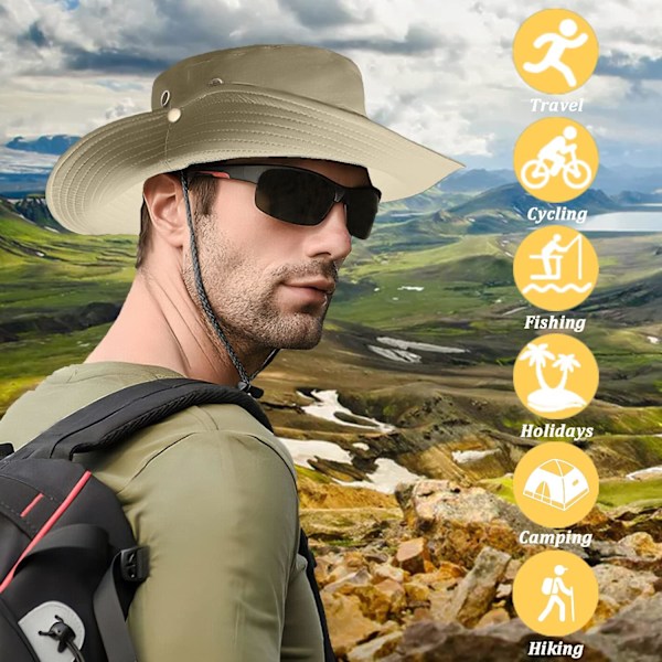 Solhatte Safari Hat UV-beskyttelse Bred skygge Sommerhat Bomuld Foldbar Fiskeri Vandring Cap Åndbar Cowboy Style Boonie Hat til Mænd Kvinder Udendørs Beige One Size