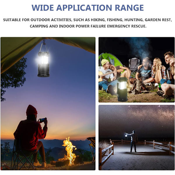 Campinglampor, 2 x Campinglykta Batteridriven Bärbar LED Campinglampa med Vikbar Hacke, Tältlampor Vattentät Utomhus Hängande Lampa för E Black
