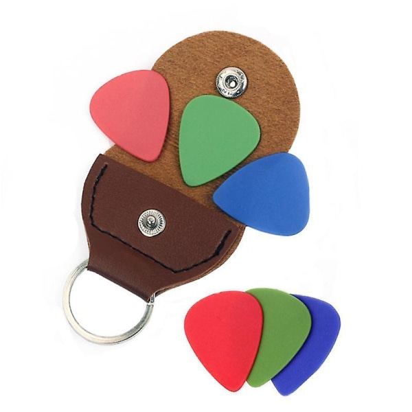 Læder Plektrum Holder Nøglering Holdbar Materiale Til Elektrisk Akustisk Bas Guitar (2 stk, Sort+Brun)