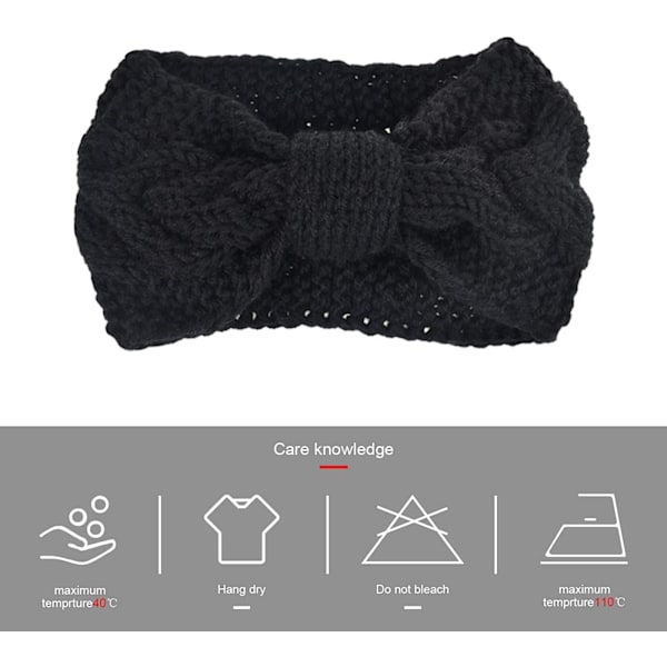 4-pak Crochetede Ørevarmere Hodebånd Mykt Strikket Turban Stretch Hodebånd Varmer for Kvinner Vinter 4 Pack Black Set4B