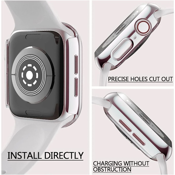 2-pack fodral 40 mm kompatibelt med Apple Watch Series 6 5 4 Se 40 mm härdat glass skärmskydd fodral, pläterad hård PC-skydd full täckning stöttålig Silver+Silver 40mm