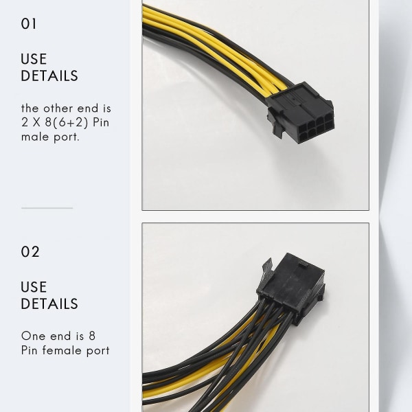 5-pakkauksen PCI-e 8-nastainen 2x 8-nastaiseen (6+2) jakokaapeli PCI-e PCI Ima Y - Splitt