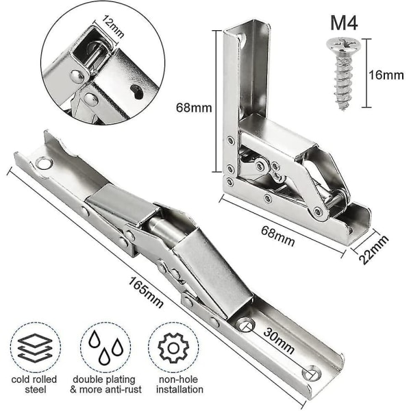 2 Pcs Folding Hinge Cold Rolled Steel Rustproof Durable 90 Degree Door Hinge With Screws Waterproof Folding Cupboard Hinge For Table Cupb