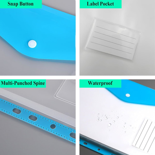Plastfickar A4 med hål, 12-pack Utbyggbara Polyfickar A4, Plastfickor för Dokumentarkivering, Vattentäta, Kontorsmaterial för Skol