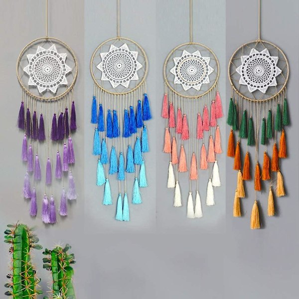 Macrame Dream Catchers til soveværelse - Tassel vægophæng Håndlavede Dreamcatchers Hjemmeindretning med Tassel Feather (pink)