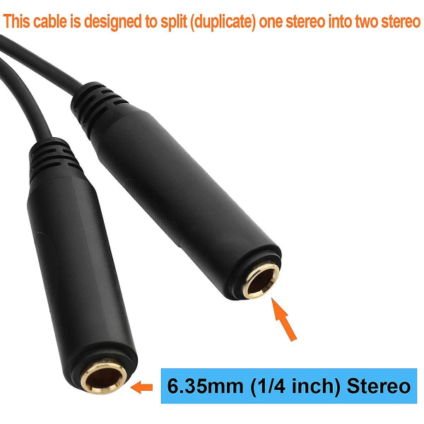 1/4 Splitter-kabel, 1/4\" Trs Stereo Hann til Dobbel 1/4\" Trs Stereo Hunn Jack Kvart Tomme Splitter-kabel - 8\" / 20cm
