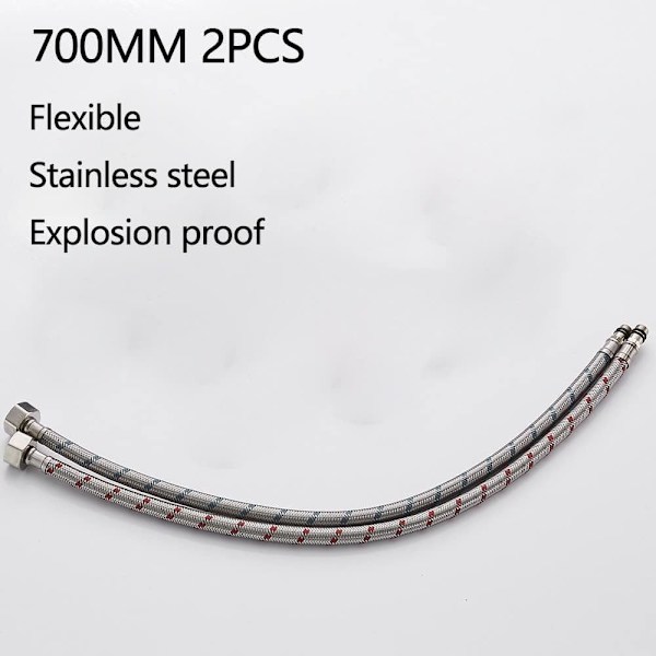 Pakke med 2 kjøkken-/vaskmonoblokksblandertilkoblinger Fleksible rør Haler Britisk standardrør M10 x1/2 Tilpasning 700 mm lang (Sølvrør)