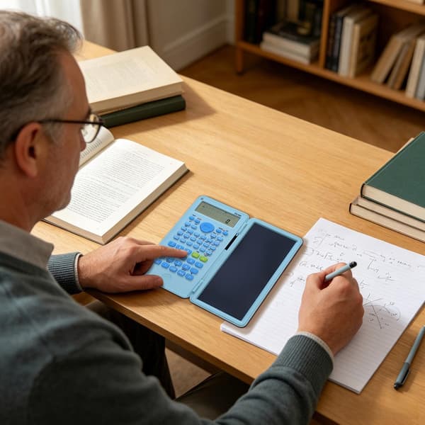 Bärbart studieverktyg: Vetenskaplig kalkylator med vikbart anteckningsblock – Blå Blue