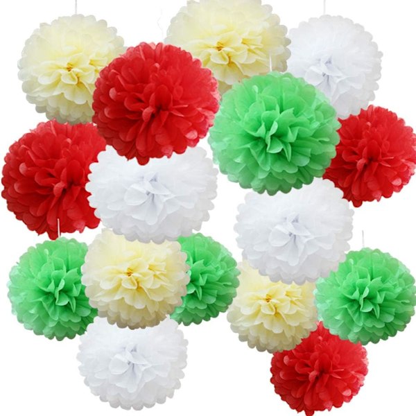 16 st Mixade Vävpapperspompoms Pom Poms Blomma Handgjorda Bröllopsfestdekorationer Bollar,  Nyans Christmas Shade