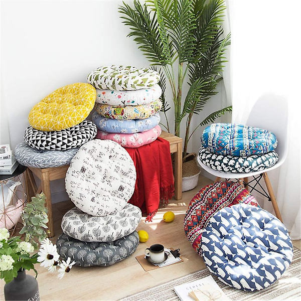 Hemfärgade Runda Sittdynor, 100% Bomull Bekväma Trädgård Köks Matstolsdynor För Kuddar (40 * 40 Cm, Boho)