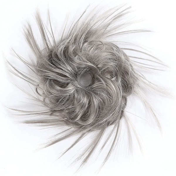 Sotkuinen hiusnuttura harmaa tousled updo Hair Scrunchies -pidennys elastisella kumilla