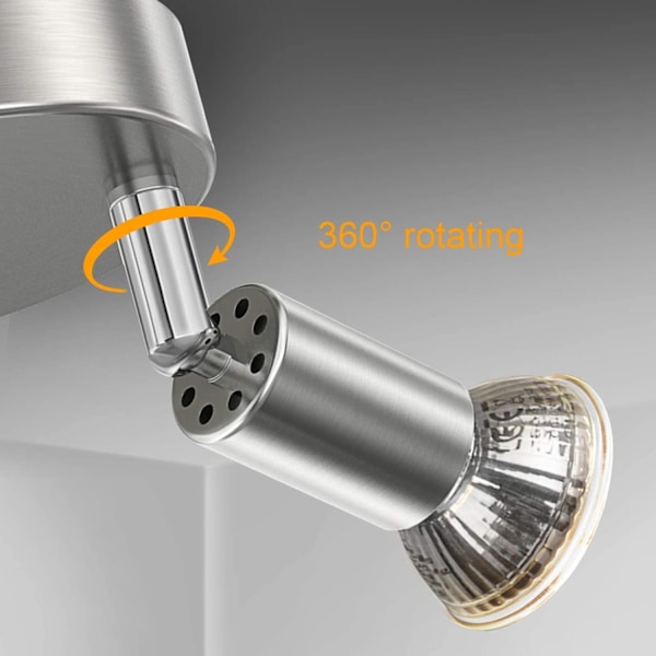 LED-kattovalaisin, kääntyvä, 4-suuntainen pyöreä levy LED-kattospottivalaisimet, ø180mm (sisältää 4x4W GU10 LED-lamput, 400LM, lämmin valkoinen) LED Ce Brushed Nickel 4 Way