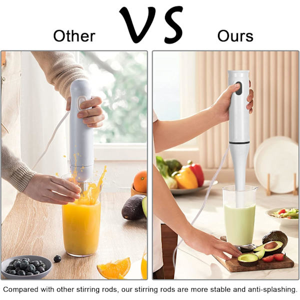 Håndholdt stavblender til suppe, elektrisk, SOKANY 200W stavblender til suppe, håndholdt foodprocessor til køkken, 2 hastigheder håndholdt stavblender til suppe til sa White