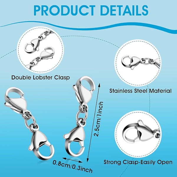 4 kappaletta hopeiset kaksoislobster-lukot, minirannekorun lukot, korvaavat lanyardin napsahduskoukun, metalliset hummerin kynsi-lukot DIY-korujen valmistukseen, rannekorun luominen Silver 4pcs