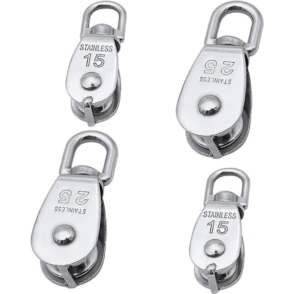 4 stk. M15 og M25 Rustfrit Stål Løftetrisse Enkelt Svingtrisse Rulletrisse Leje Maskin Belastningskapacitet 35kg og 150kg - Sølv