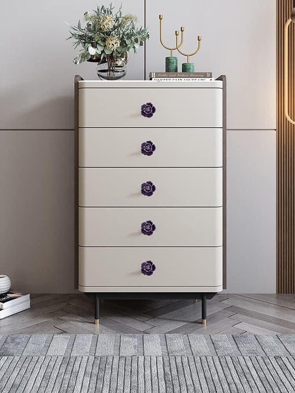 8 stk elegante lilla roseblomst keramiske skapknapper