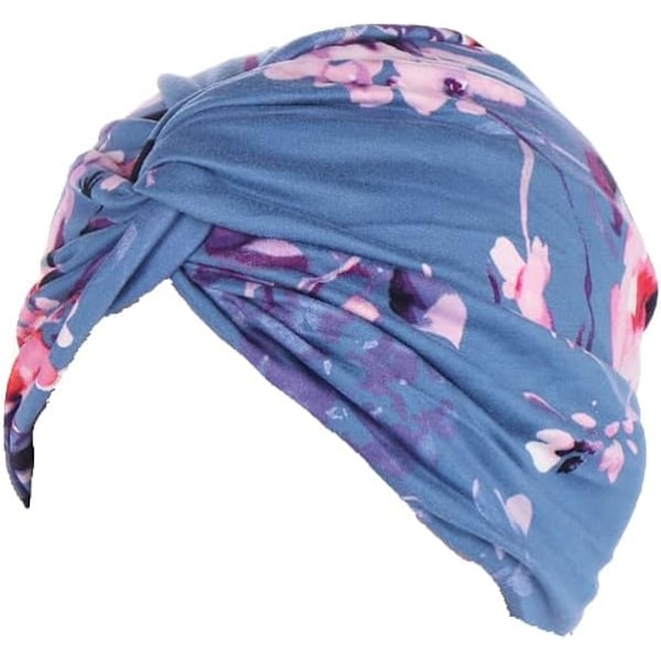 Forbundet Hovedbeklædning Kemoterapi Hovedbeklædning til Kvinder UK Hue Tørklæde Turban Cap Blomster Bomuld Følelse Stil Alopecia Bandana Hovedbeklædning Blue Floral