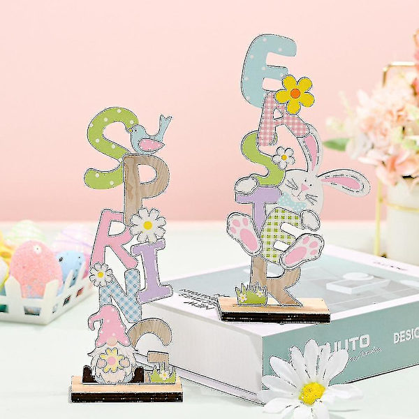2 kpl Hello Spring Easter -kirjaimet puusta, kodin koristeluun