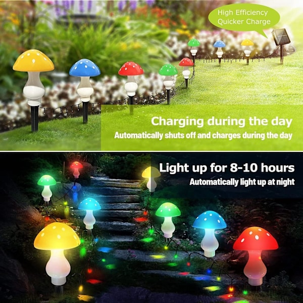 Uppgraderade Solcellsdrivna Trädgårdslampor Utomhus, 8-pack 50 LED Svamp Lampor Lägen 7 meter Vattentät Drivna Landskapslampor Söt Fairy Slinga för Gård Uteplats
