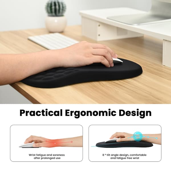 Musemåtte med håndledsstøtte og massagedesign, ergonomisk musemåtte til gaming, håndledsstøtte smertelindrende musemåtte med memoryskum (30,5 x 20,3 cm, sort)