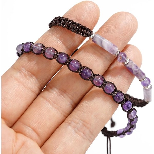 Perle Armbånd Justerbar Håndlavet Streng Armbånd Boheme Farverige Sten Strand Armbånd til Kvinder 2 Pieces Purple