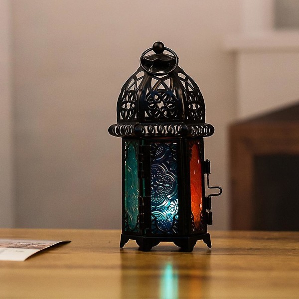 Järnglas Marockansk stil Utrymmesbesparande ljushållare Lykta Lampa Home Hollow