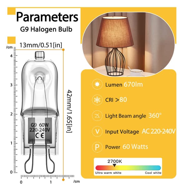 G9 Halogenpærer 60W, 230V, 10-pak