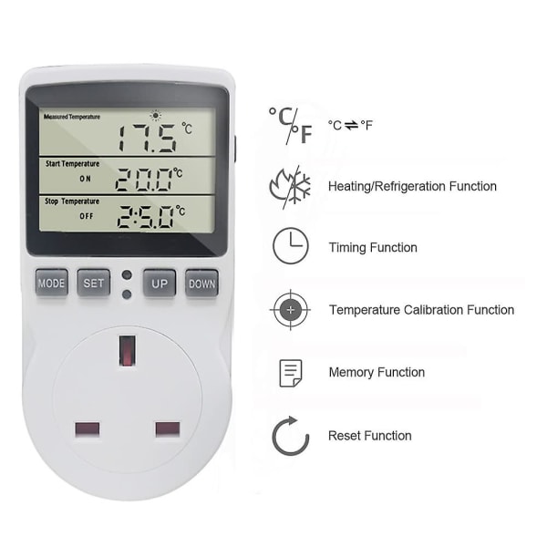 Digital termostat pluggkontakt temperaturkontroller 220v med sensorsonde for drivhus fryser kjøleskap gjæring