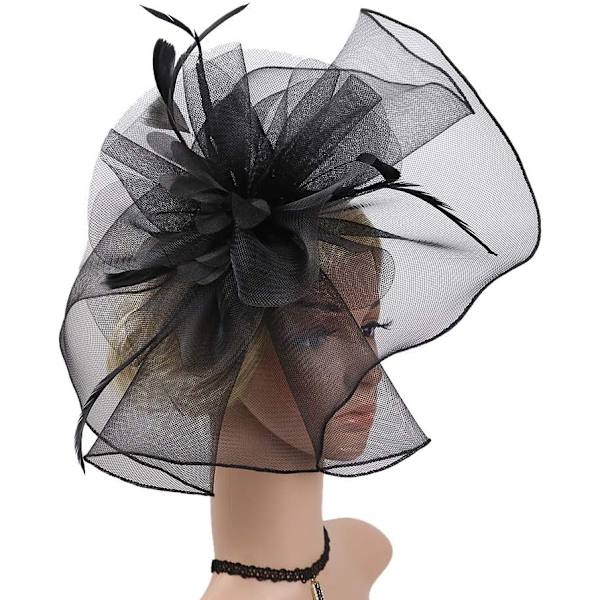 Fascinator Hat til kvinder, pige, blomst, net, slør, elegant fjer, pandebånd, retro, cocktail, te, brudebad, hårklemmer, pillbox hat, te-selskab, bryllup Black ML