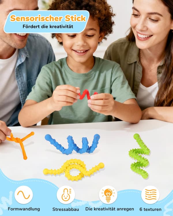 6 fleksible sensoriske silikonpinner – stresslindring (ADHD/autisme), bærbare reiseleker