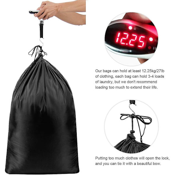 Stor Rejsetaske til Beskidt Vasketøj, Foldbar Nylon Opbevaringspose med Snørelukning til Rejser, Familieopbevaring, Skolehjem og Lejligheder, 60x90cm(sort)