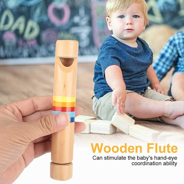 Træfløjte, skub og træk træfløjtemusikinstrument til børn (1 stk, træfarve)