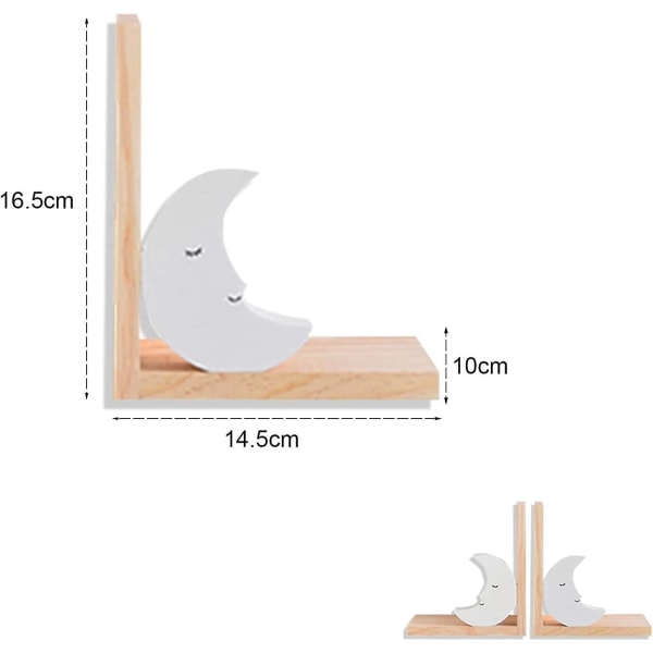 Set av två vita månen trä bokstöd. Halkfria bokstöd för hyllor. Barnkammare dekoration.