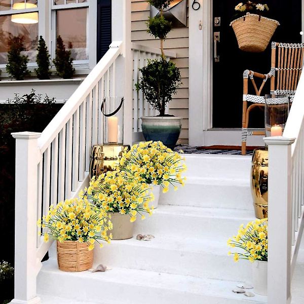 6 Buketter Konstgjorda Daisy Mums Blommor Utomhus Falska Höstblommor