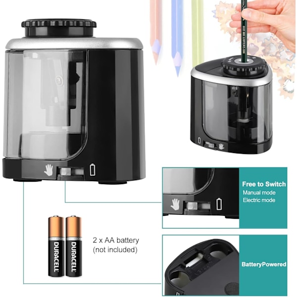 Sähköinen kynän teroitin, automaattinen kynän teroitin säiliöllä kotiin, toimistoon ja kouluun, paristoilla toimiva Electric Pencil Sharpener