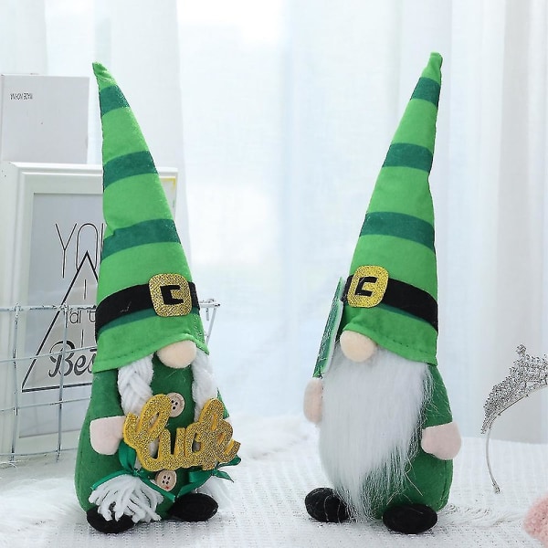 2 kpl St. Patrick's Day Gnome -koristeita, ruotsalainen skandinaavinen Tomte-figuuritonttuornamentti, yhteensopiva Ho:n kanssa
