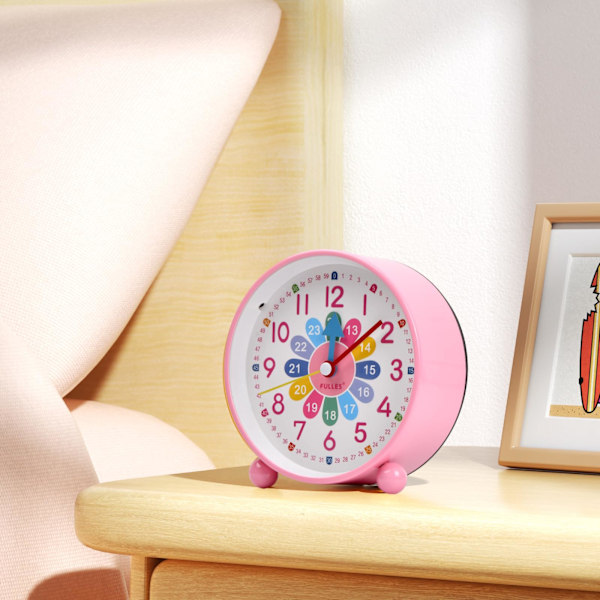 Vækkeur til Børn, Lydløs Analog Kvartsur med Snooze og Lys, Vækkeur til Sengen til Børn, Lær at Læse, til Drenge og Piger pink